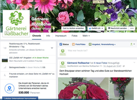 Socialmedia Facebook Gärtnerei Roßbacher