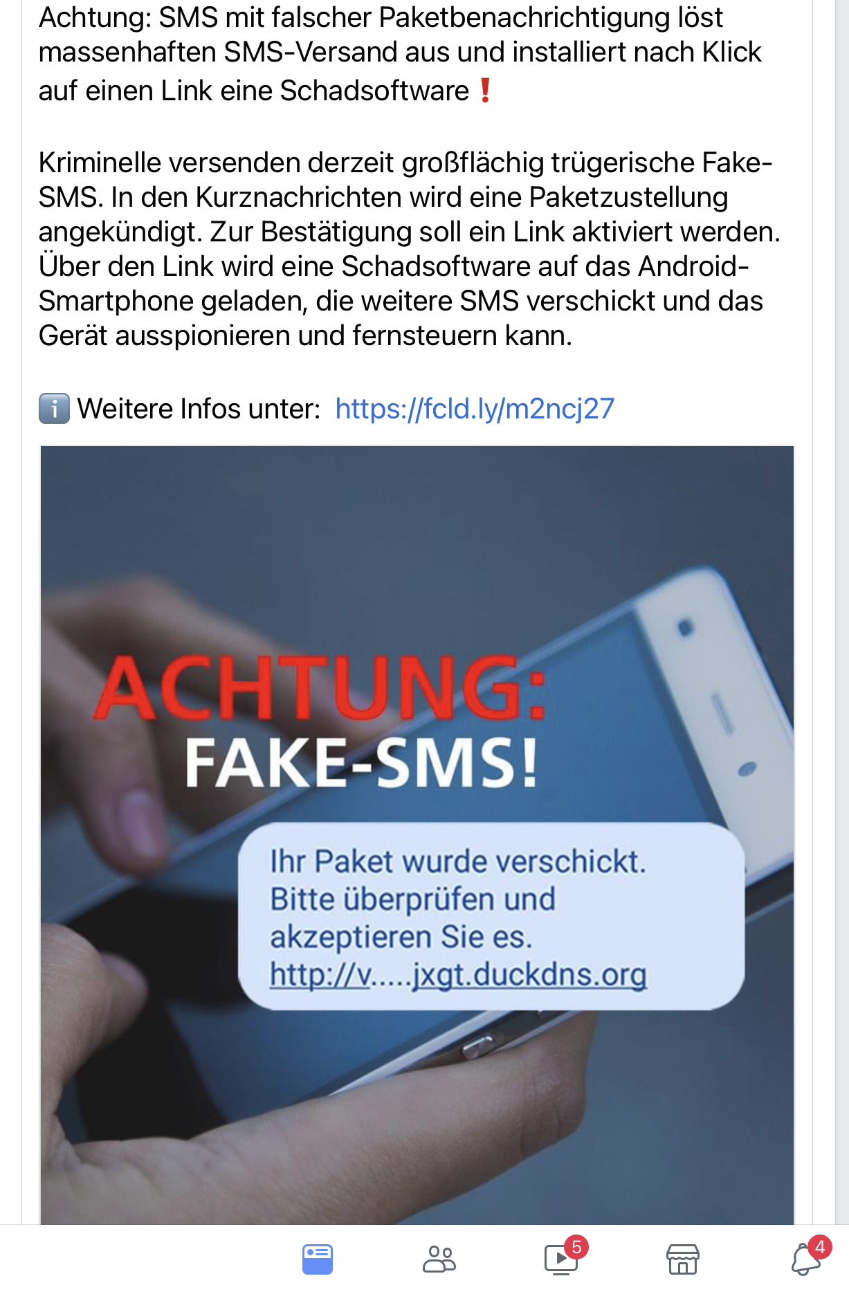 Fake-SMS Paketzustellung