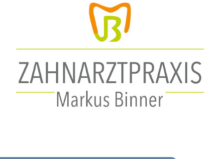 Das neues Logo der Zahnarztpraxis Markus Binner Neunkirchen: Oben ein großes oragenes M welches mit den darunterliegenden B verbunden ist.